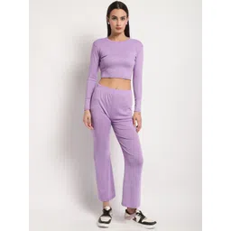 Miaz Lifestyle Pure Cotton Round Neck Crop Top & Flared Trousers-picture-17