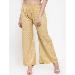 Miaz Lifestyle Women Beige Coloured Embroidered Wide-Leg Palazzo-picture-41