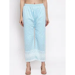 Miaz Lifestyle Women Blue & White Ethnic Motifs Embroidered Ethnic Palazzos-picture-33