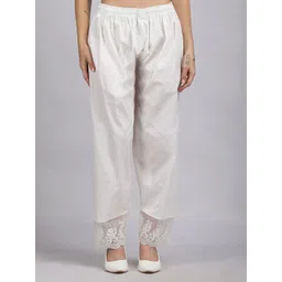 MICHAEL KOVLIN Women Floral Lace Design Regular Fit Mid-Rise Cotton Trousers-picture-19