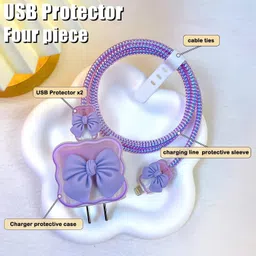 Micvir Charger Cover for iPhone 18W-20W Charger, 3D Cartoon Bow Tie Purple, Spiral Cable Protector image 1