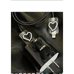 Micvir Charger Cover for iPhone 18W-20W Charger, 3D Cartoon Design Bear. Black, Spiral Cable Protector-picture-33