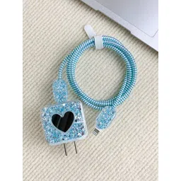 Micvir Charger Cover for iPhone 18W-20W Charger, 3D Cartoon Design Blue Heart, Spiral Cable Protector-picture-17