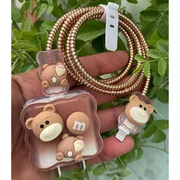 Micvir Charger Cover for iPhone 18W-20W Charger, 3D Cartoon Design Cat M Brown, Spiral Cable Protector-picture-12