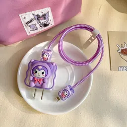 Micvir Charger Cover for iPhone 18W-20W Charger, 3D Cartoon Design Cat Purple, Spiral Cable Protector-picture-30