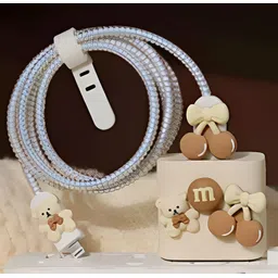 Micvir Charger Cover for iPhone 18W-20W Charger, 3D Cartoon Design Cherry Brown, Spiral Cable Protector-picture-13