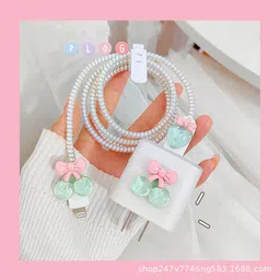 Micvir Charger Cover for iPhone 18W-20W Charger, 3D Cartoon Design Cherry, Spiral Cable Protector-picture-23