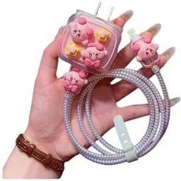 Micvir Charger Cover for iPhone 18W-20W Charger, 3D Cartoon Design Kirby Pink, Spiral Cable Protector-picture-10