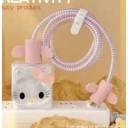 Micvir Charger Cover for iPhone 18W-20W Charger, 3D Cartoon Design Kitty White, Spiral Cable Protector-picture-18