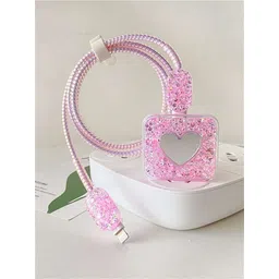 Micvir Charger Cover for iPhone 18W-20W Charger, 3D Cartoon Design Pink Heart, Spiral Cable Protector-picture-31