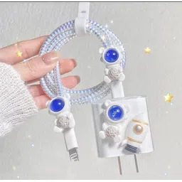 Micvir Charger Cover for iPhone 18W-20W Charger, 3D Cartoon Design Rocket White, Spiral Cable Protector-picture-20