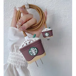 Micvir Charger Cover for iPhone 18W-20W Charger, 3D Cartoon Design Star Coffee, Spiral Cable Protector-picture-32