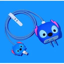 Micvir Charger Cover for iPhone 18W-20W Charger, 3D Cartoon Design Stitch Blue, Spiral Cable Protector-picture-21