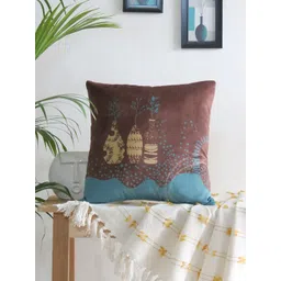 Mid July Home Brown & Blue Abstract Printed Velvet Square Cushion Cover-picture-25