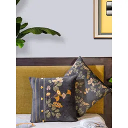 Mid July Home Grey & Blue Set of 2 Floral Velvet Square Cushion Covers-picture-27