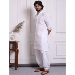 MIDAV Men Thread Work White Romance Pathani Kurta-picture-26