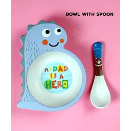 Mihar Essentials Bamboo Fibre Feeding Bowl with Spoon Dino Shape (Color & Print May Vary)-image-10