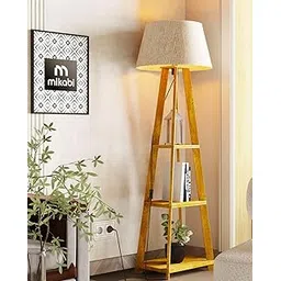 Mikabi Wooden Floor Lamp for Living Room Decoration with LED Bulb | Night Lamp with Plug & Switch | Lamps for Bedroom, Living Room (Warm Oak)-picture-10