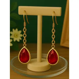 Mikado Gold-Plated Artificial Stones Studded Contemporary Drop Earrings-picture-27