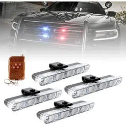 mikanix 4X4 Car Front Grill Police PCR LED Strobe Flashing Light With Wireless Remote Dash Light Car, Van, Truck LED (12 V, 12 W)-picture-0