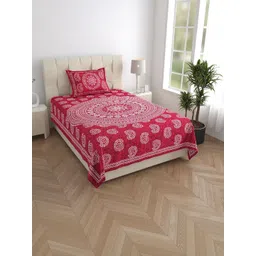 MILAAV Pink Ethnic Motifs 144 TC Single Bedsheet with 1 Pillow Covers-picture-12