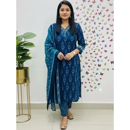 MILAAV Women Ethnic Motifs Printed Regular Thread Work Kurta with Trousers & With Dupatta-picture-17