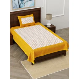 MILAAV Yellow 144 TC Single Bedsheet with 1 Pillow Covers-picture-34