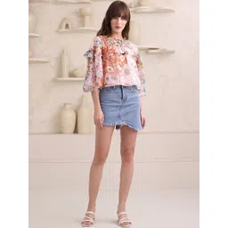 MILOST Floral Print Tie-Up Neck Puff Sleeve Ruffles Georgette Top-picture-33