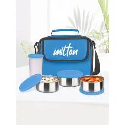 Milton Cyan Stainless Steel 3 Containers & 1 Plastic Tumbler with lid with Insulated Fabric Jacket-picture-28
