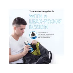 Milton Eco-Flip Blue Thermosteel Double Walled Vacuum Flask Water Bottle 350ml image 2