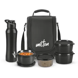 milton Food Fiesta 3 Microwave Safe Inner Steel & 1 Plastic Containers; Bottle With Bag 4 Containers Lunch Box-picture-27