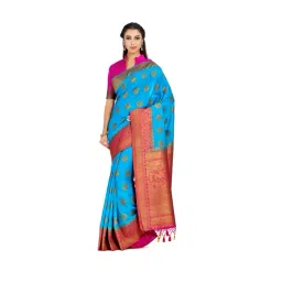 Mimosa Blue Zari Silk Saree With Blouse-picture-39