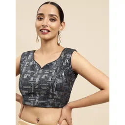 MIMOSA Charcoal Grey Embroidered Readymade Saree Blouse-picture-14