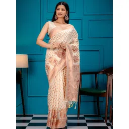 MIMOSA Floral Woven Design Zari Art Silk Banarasi Saree-picture-15