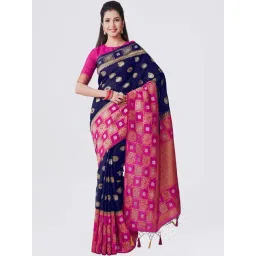 Mimosa Navy Woven Kanchipuram Saree With Blouse-picture-39