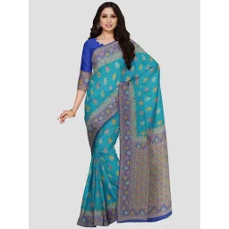 Mimosa Sky Blue Printed Saree With Unstitched Blouse-picture-10
