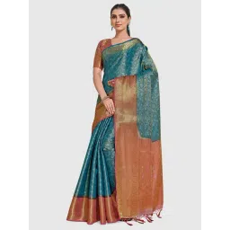 Mimosa Teal Blue Silk Woven Saree With Unstitched Blouse-picture-16