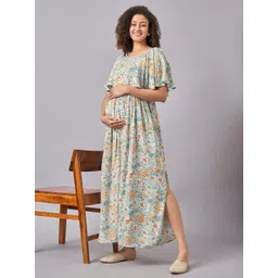 Mine4Nine Floral Print Flared Sleeves Maternity Maxi Dress-picture-40