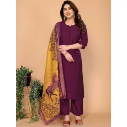 MINGORA Women Solid Regular Kurta & Trousers With Chanderi Dupatta-picture-19