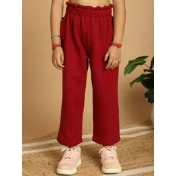 MINI & MING Girls Solid Relaxed Low-Rise Easy Wash Pleated Cotton Trousers-picture-36