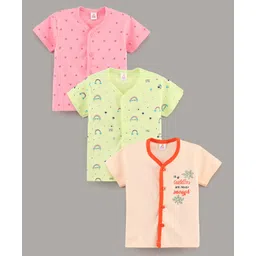 Mini Donuts Half Sleeves Vests Multi Print Pack Of 3 - Pink Peach Green-picture-26