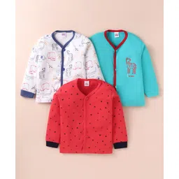 Mini Donuts Interlock Knit Full Sleeves Animal Printed Vests Pack of 3 - White Red & Blue-picture-22