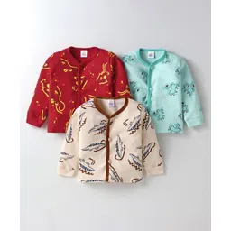 Mini Donuts Interlock Knit Full Sleeves Front Open Vests with Animal Print Pack of 3 - Red Green & Cream-picture-13