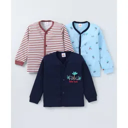 Mini Donuts Interlock Knit Full Sleeves Striped & Animal Printed Front Open Vests Pack of 3 - Navy Blue & White-picture-14