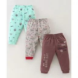Mini Donuts Pajamas 100% Cotton Full Length Pajamas Text Printed Pack of 3 - Grey Brown & Sea Green-picture-13