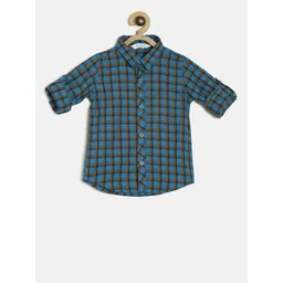 MINI KLUB Boys Blue Regular Fit Checked Casual Shirt-picture-34