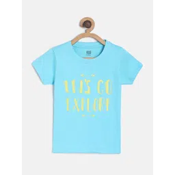 MINI KLUB Boys Blue Typography Printed Cotton Pure Cotton T-shirt-picture-38