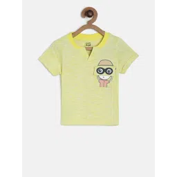 MINI KLUB Boys Grey and Yellow Self Design Mandarin Collar Pure Cotton T-shirt-picture-48