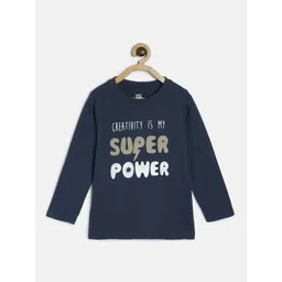 MINI KLUB Boys Navy Blue Typography Drop-Shoulder Sleeves Organic Cotton T-shirt-picture-52