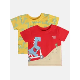 MINI KLUB Boys Pack Of 2 Animal Printed Round Neck Cotton T-shirts-picture-56